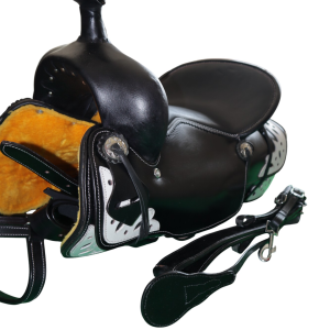 Luxury Black Genuine Handmade Leather Saddle with White Leather Cut work